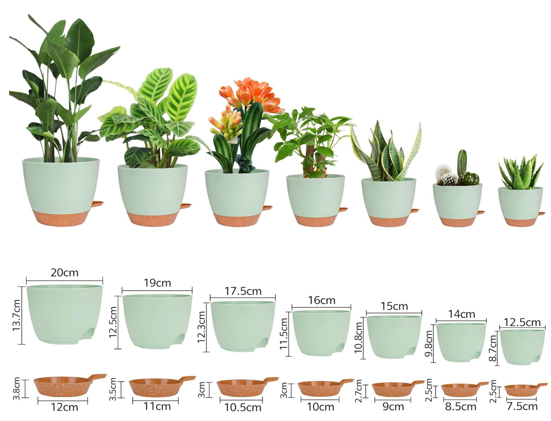 Greenish flowerpot set 7pcs