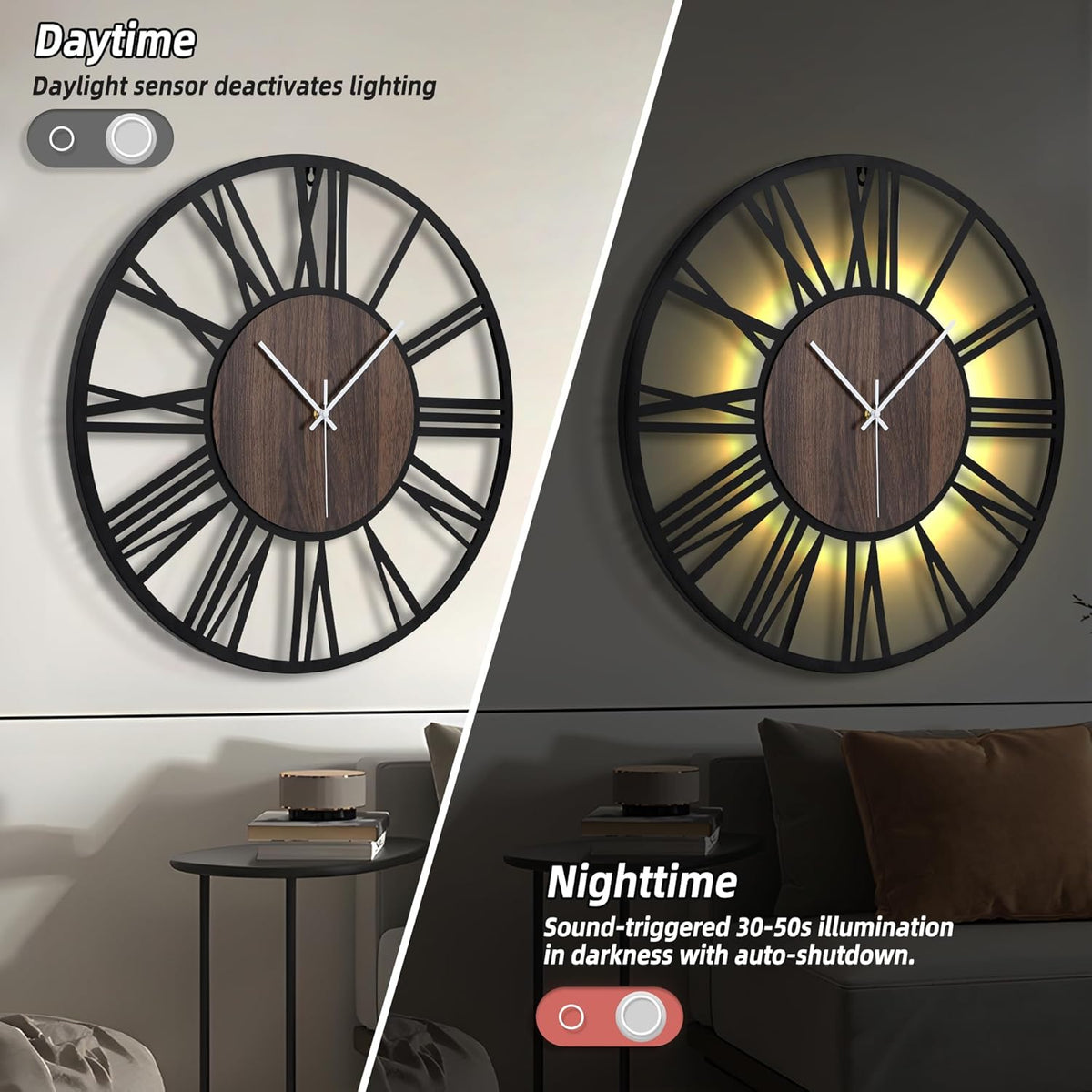 A966 Sieninis laikrodis su LED apšvietimu skersmuo 50 cm juodas Maxstar - PIGIUKAI